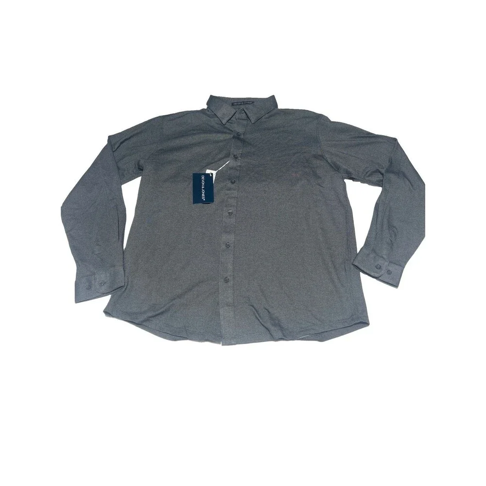 Devon & Jones Mens Large Button Up Shirt Long Sleeve Dark Grey Heather DG230 NWT